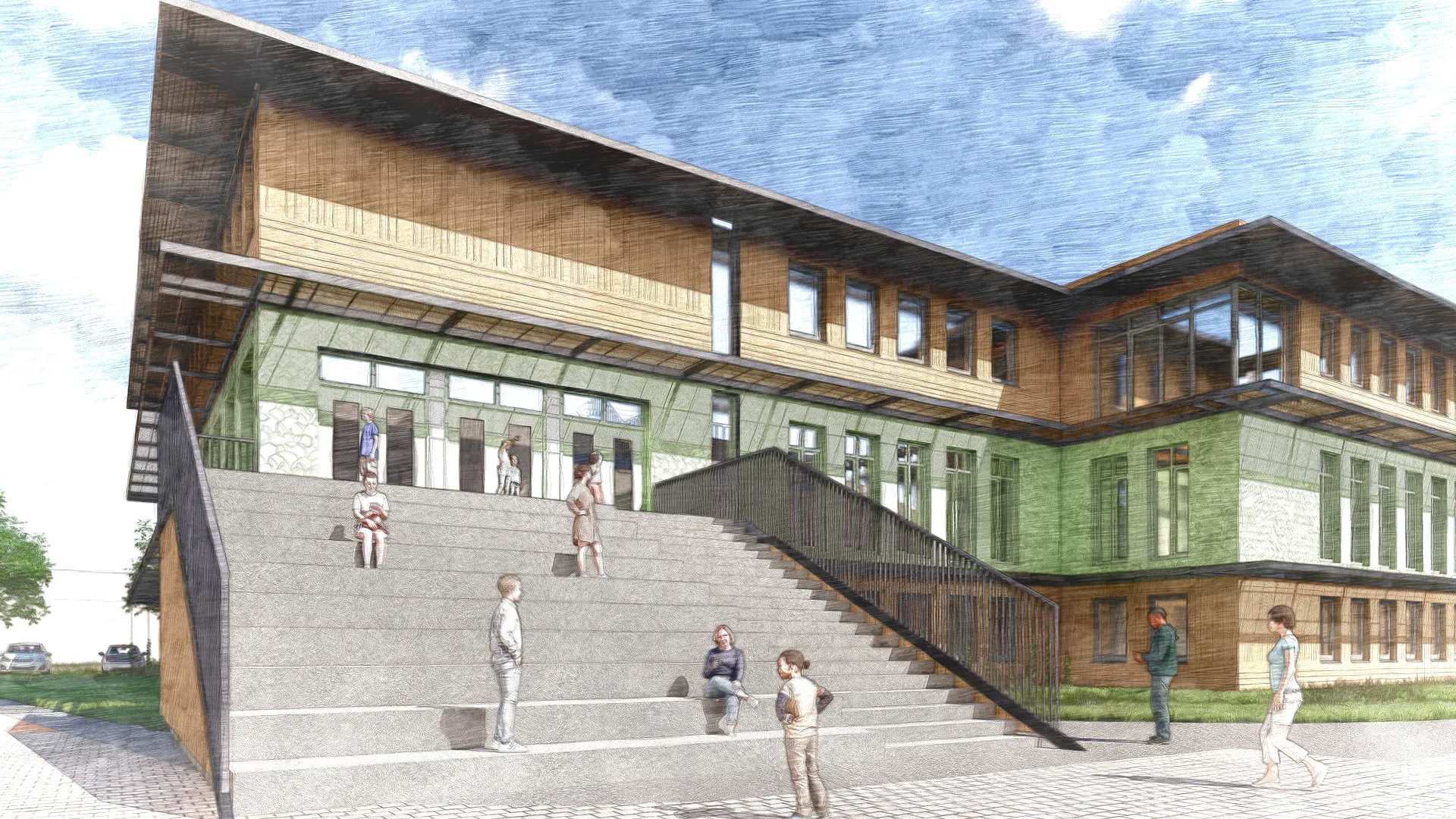 schets van het nieuwe gebouw voor de ISK (internationale schakelklas) van Yonder