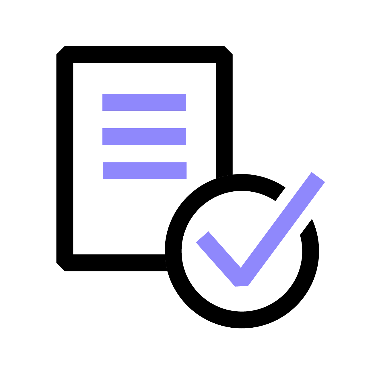 Pictogram van een a4 met lijnen en een rondje met een vink. Dit om uit te beelden dat je het aanmeldformulier kan invullen.