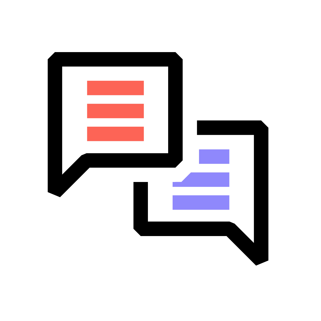 Pictogram van 2 tekstballonnen die een gesprek uitbeelden