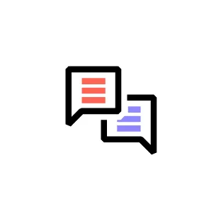 Pictogram van 2 tekstballonnen die een gesprek uitbeelden